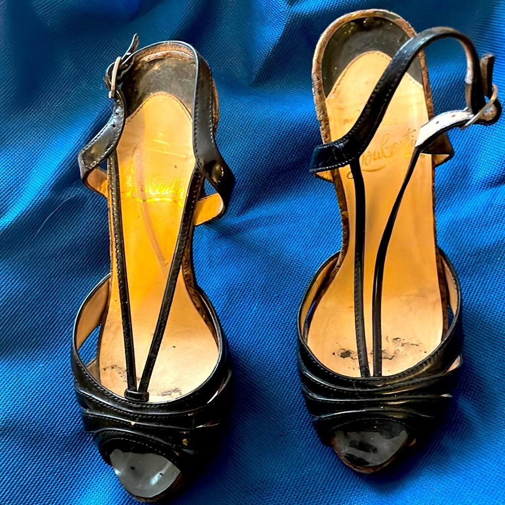 Christian Louboutin patent leather peep toe heels